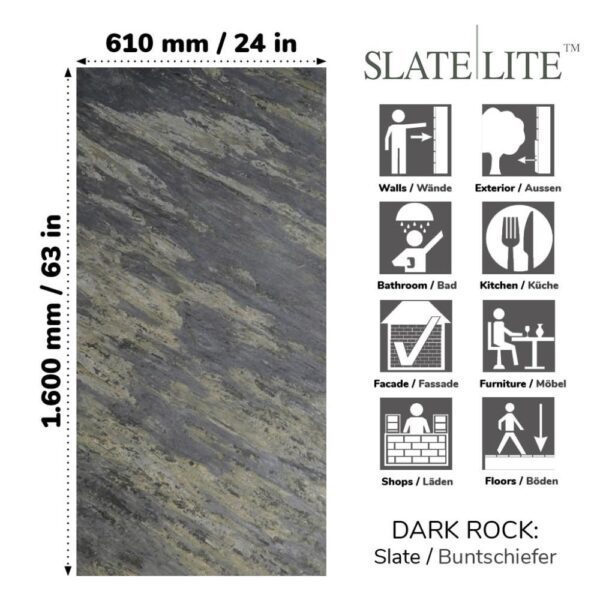 Размери на каменен декор от естествени камъни Dark Rock Slate-LIte