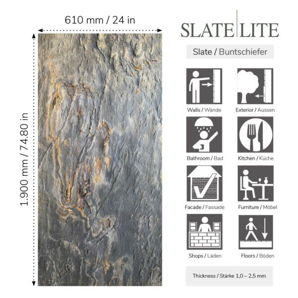 Размери на каменен декор от естествени камъни Desert Rock Slate-LIte