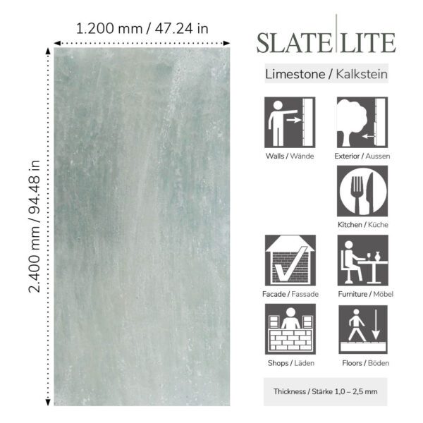 Размери на каменен декор от естествени камъни Green Pearl Slate-Lite