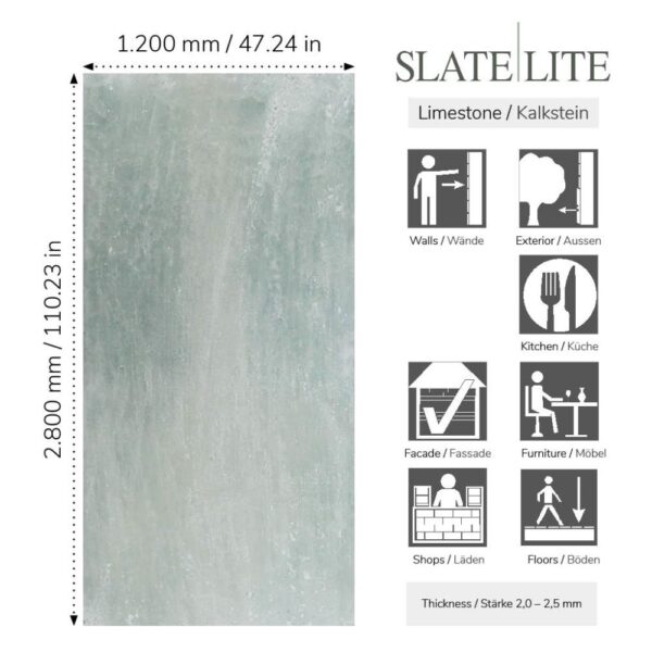 Размери на каменен декор от естествени камъни Green Pearl Slate-Lite