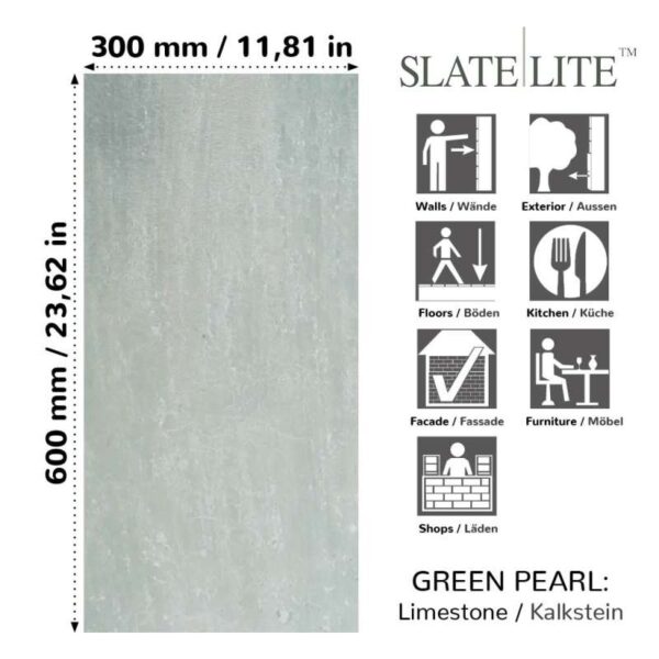 Размери на каменен декор от естествени камъни Green Pearl Slate-Lite