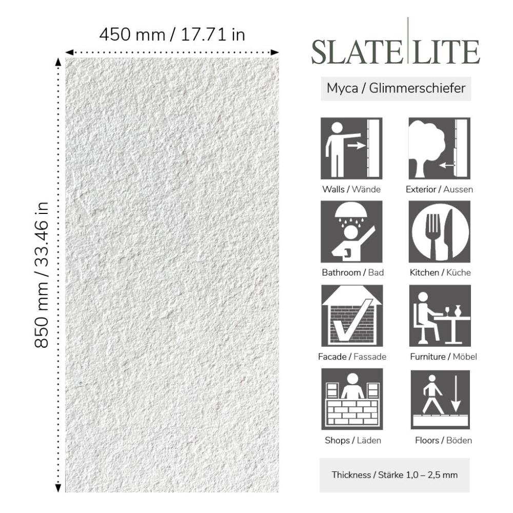 размер на каменен декор за стена Italian White Slate-Lite