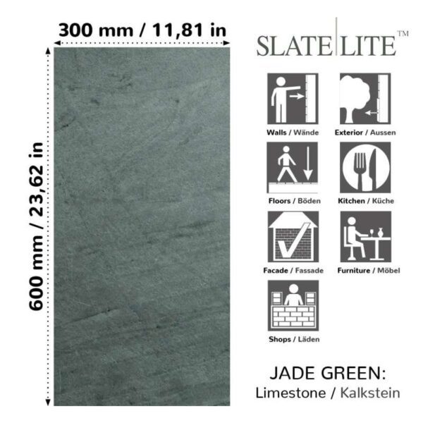 Размери на каменен декор от естествени камъни Jade Green Slate-Lite