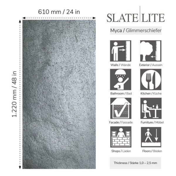 Размери на каменен декор от естествени камъни Mare Slate-Lite