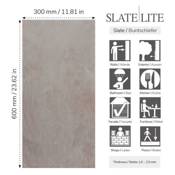 Размери на каменен декор от естествени камъни Molto Rosa Slate-Lite