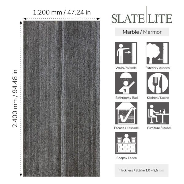 Размери на каменен декор от естествени камъни Monsoon Black Slate-Lite