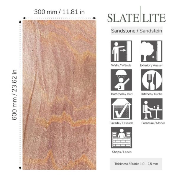 Размери на каменен декор от естествени камъни Rainbow Slate-Lite