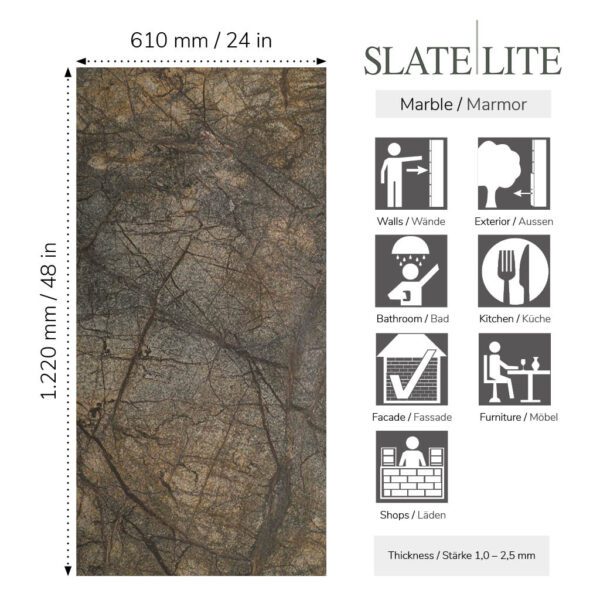 Размери на каменен декор от естествени камъни Rainforest Brown Slate-Lite