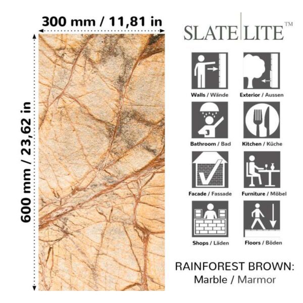 Размери на каменен декор Rainforest Brown Slate Lite