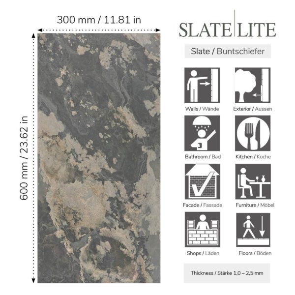 Размери на каменен декор от естествени камъни Rustique Slate-Lite