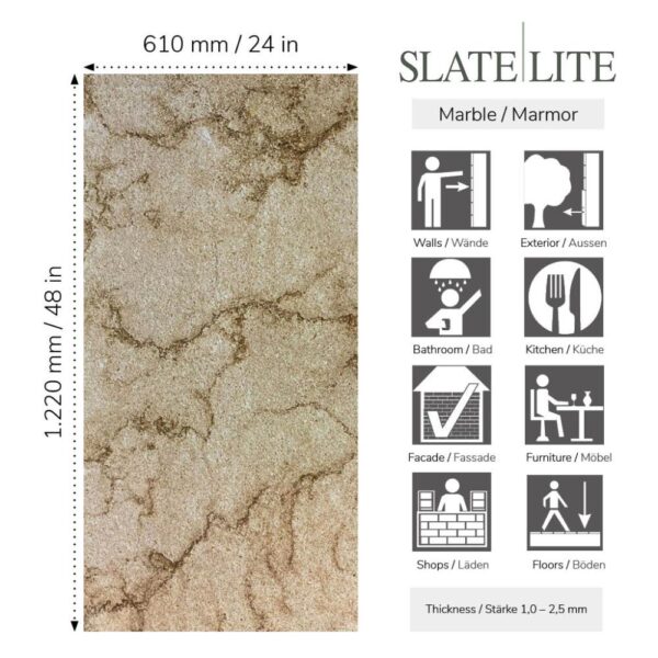 размер на каменен декор за стена Silvia Wild Marble Slate-Lite