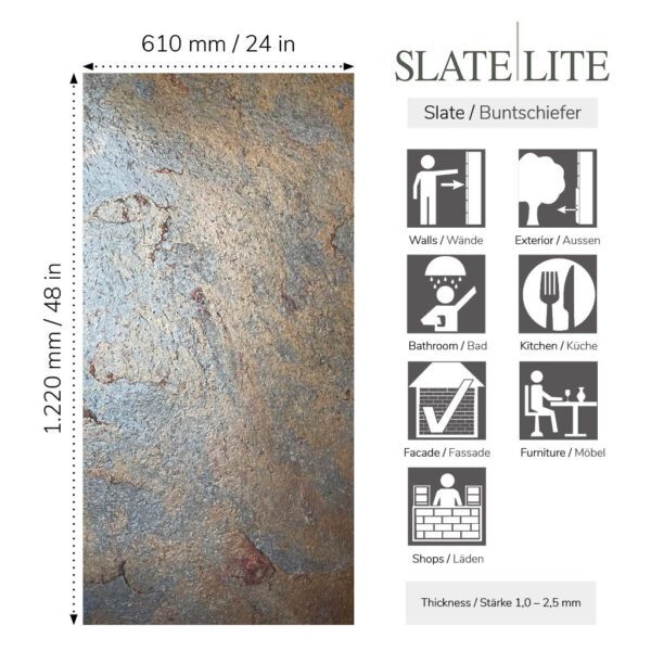 Размери на каменен декор от естествени камъни Stardust Slate-Lite