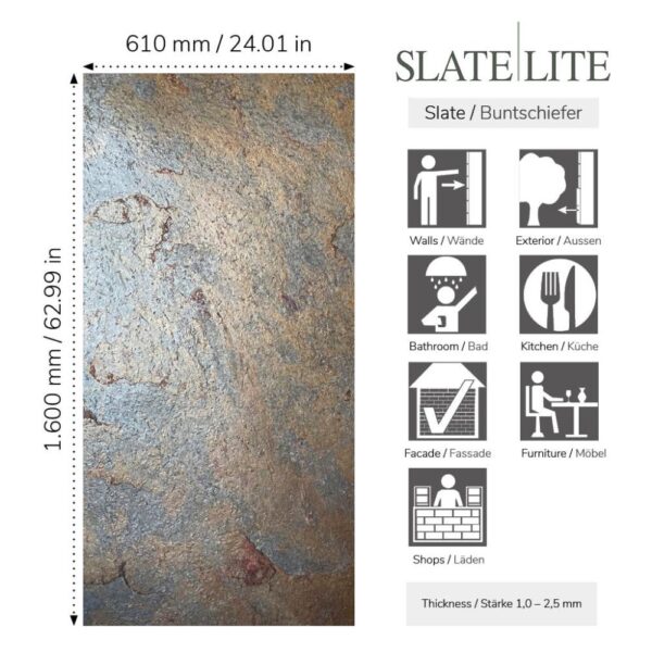 Размери на каменен декор от естествени камъни Stardust Slate-Lite