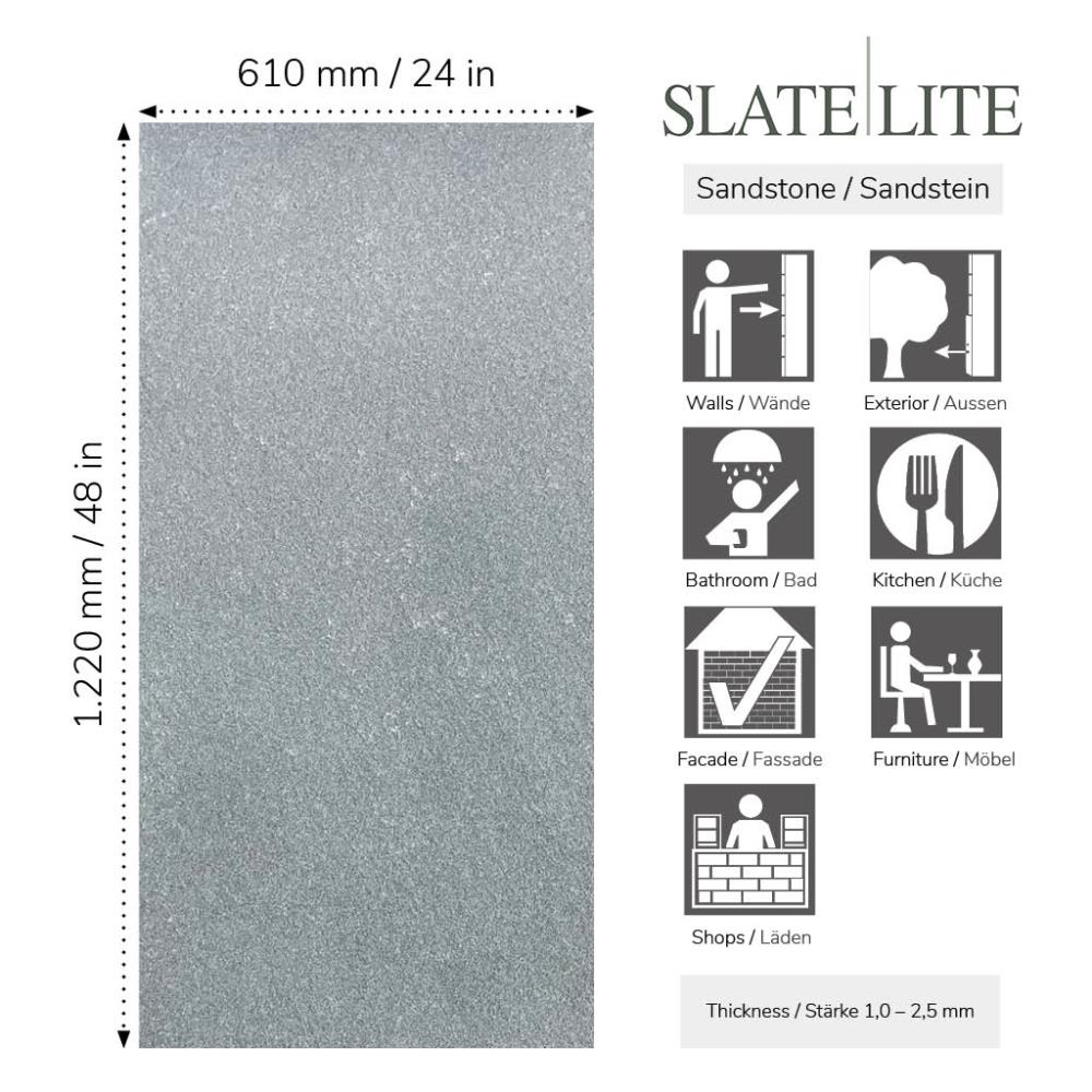 Размери на каменен декор от естествени камъни Swiss Grey Slate-Lite