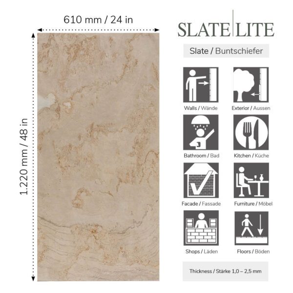 Размери на каменен декор от естествени камъни Tan Slate-Lite