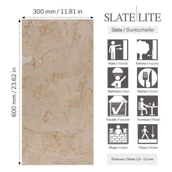 Размери на каменен декор от естествени камъни Tan Slate-Lite