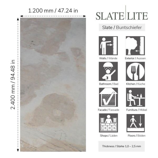 Размери на каменен декор от естествени камъни Tan Slate-Lite