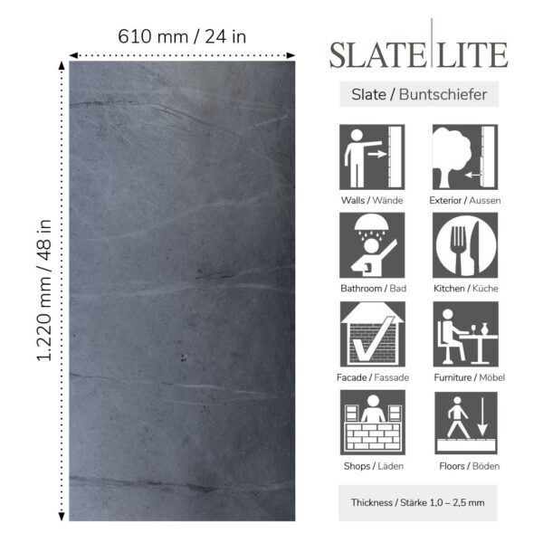 Размер на каменен декор от естествени камъни Terra Noir Horizontal Slate-Lite