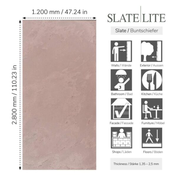 Размер на каменен декор от естествени камъни Terra Rosso Slate-Lite