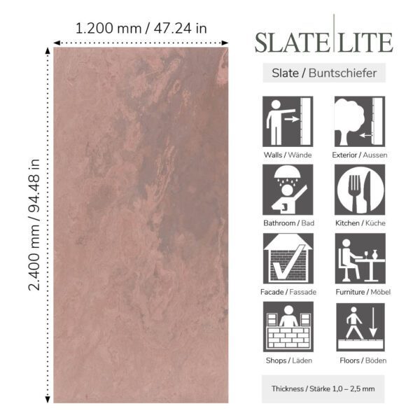 Размер на каменен декор от естествени камъни Terra Rosso Slate-Lite