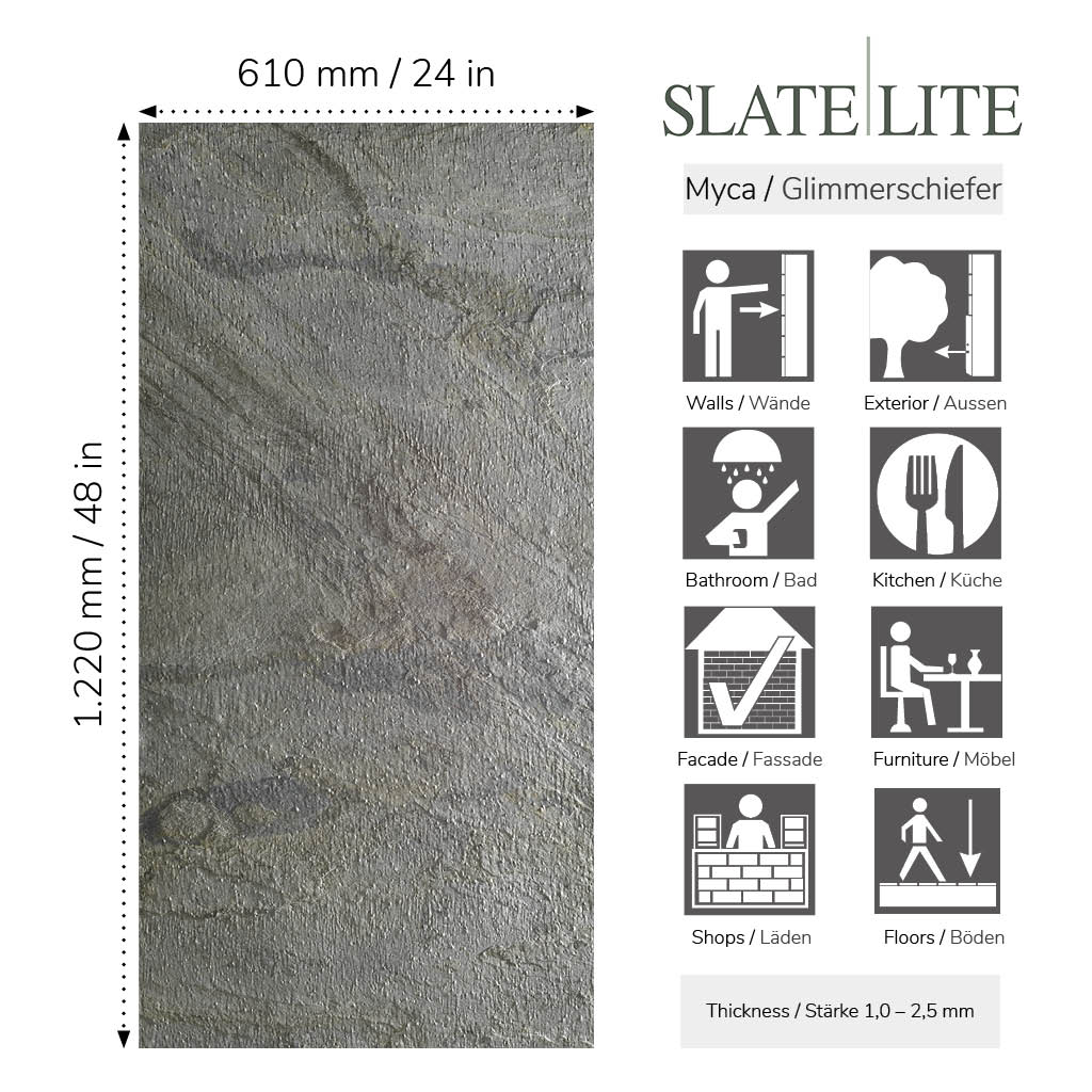 Размер на каменен декор от естествени камъни Verde Slate-Lite