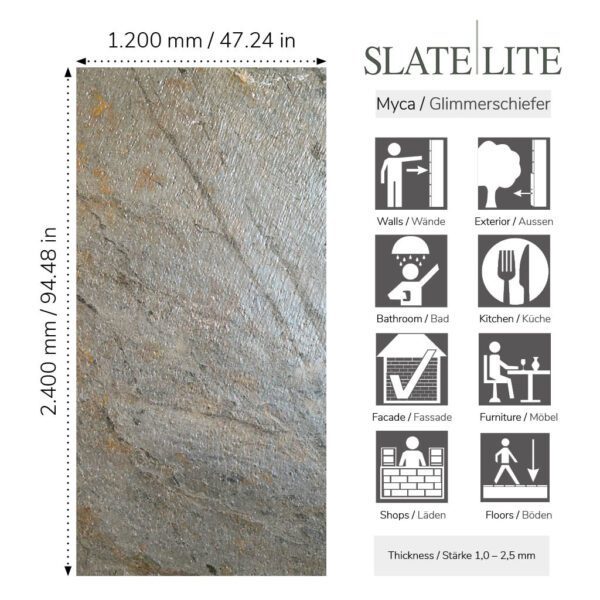 Размер на каменен декор от естествени камъни Verde Slate-Lite