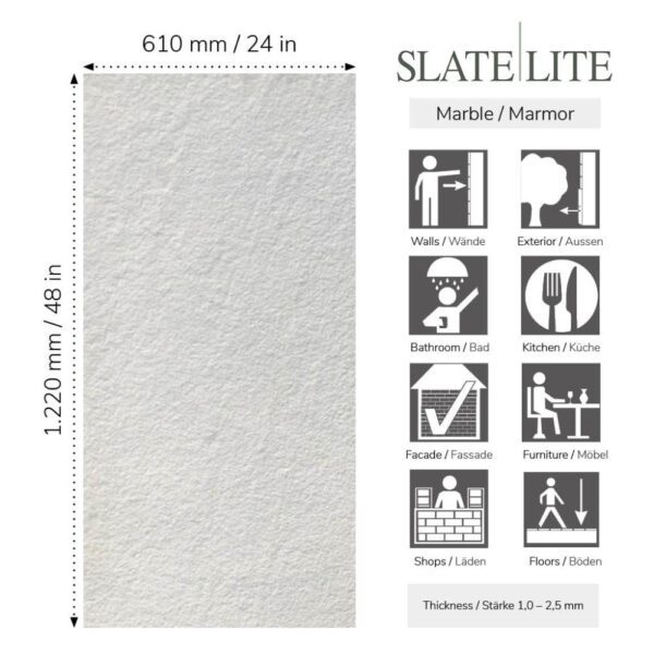 Размери на каменен декор от естествени камъни White Sparkle Slate-Lite