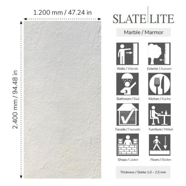 Размери на каменен декор от естествени камъни White Sparkle Slate-Lite