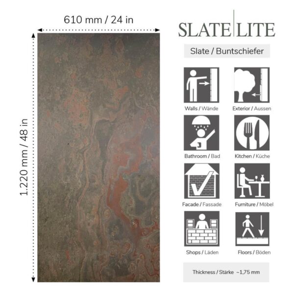 Размери на каменна фасада Arcobaleto Colore New Slate-Lite