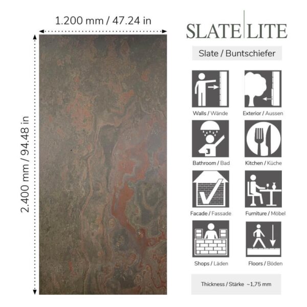 Размери на каменна фасада Arcobaleto Colore New Slate-Lite