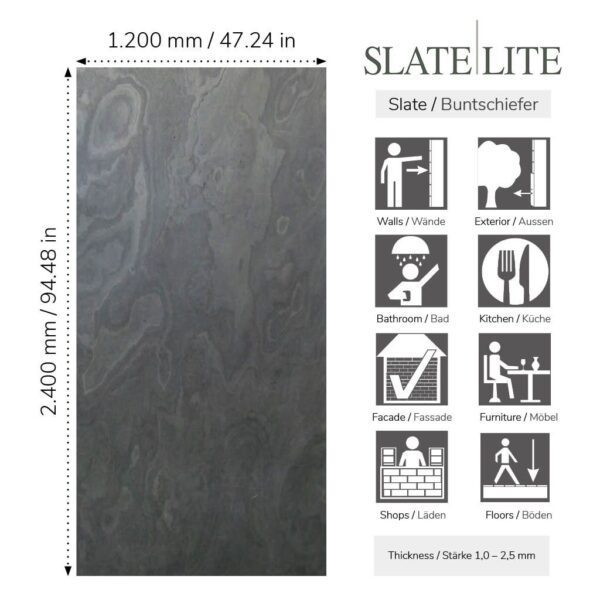 Размери на каменна фасада California Grey Slate-Lite