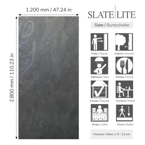 Размери на каменна фасада California Grey Slate-Lite