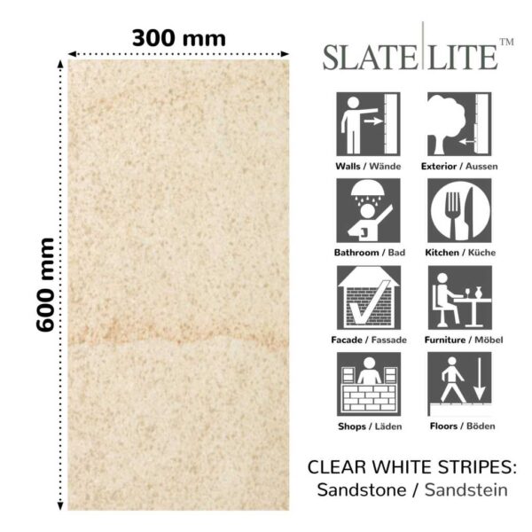 Размери на каменна фасада Clear White Stripes Slate-Lite