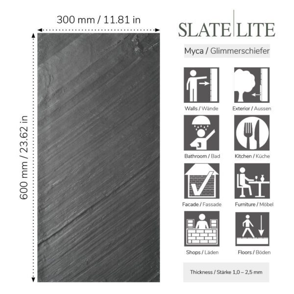 Размери на каменна фасада D. Black 45° Slate-Lite