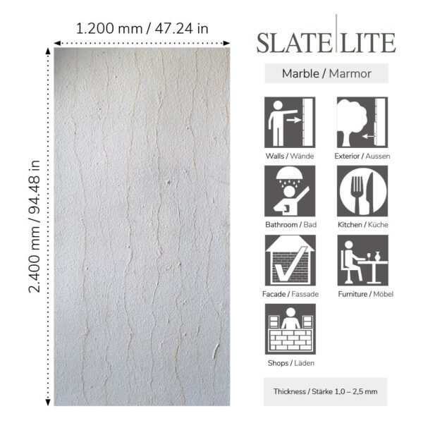 Размери на каменна фасада Silvia Marble Slate-Lite