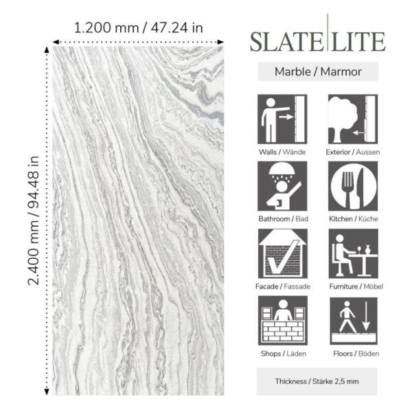 Размери на каменна фасада Slate-Lite Arctic White