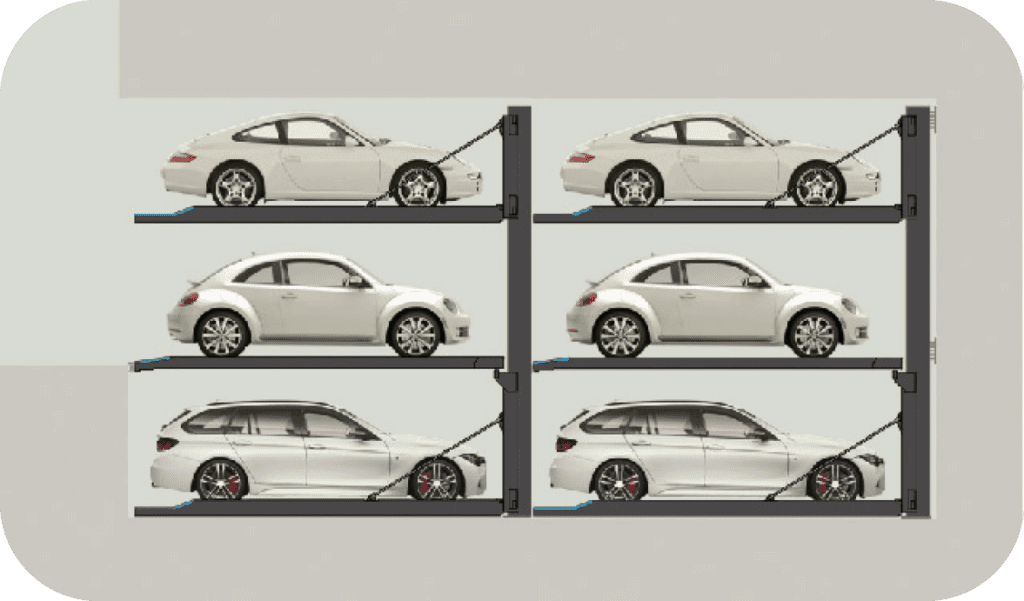 Страничен изглед на триетажен паркинг DE-633