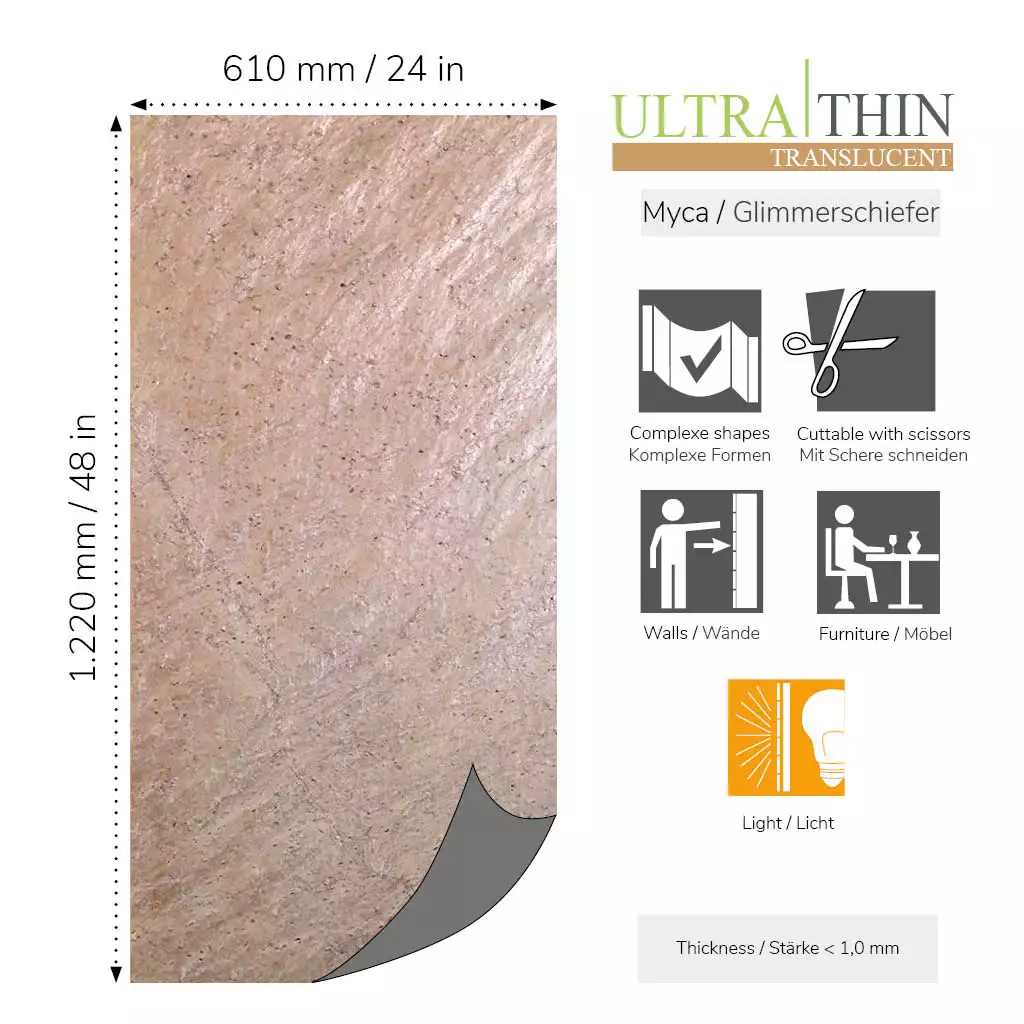 размер на полупрозрачен каменен декор за стена Cobre UltraThin Translucent eco+