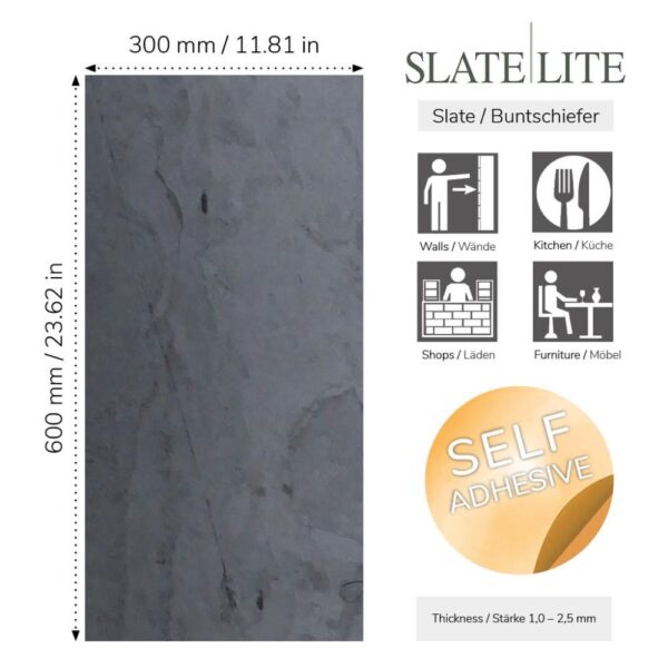 Размер на самозалепящ се каменен декор от естествени камъни Nero Slate-Lite