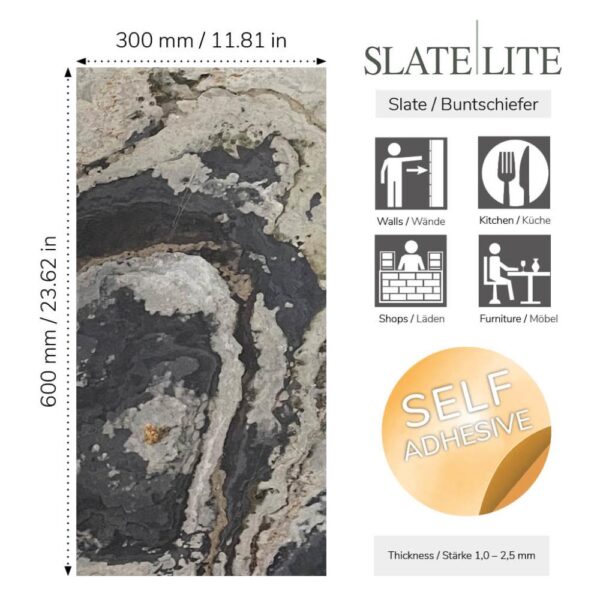 размер на самозалепящ се каменен декор от естествени камъни Rustique Slate-Lite