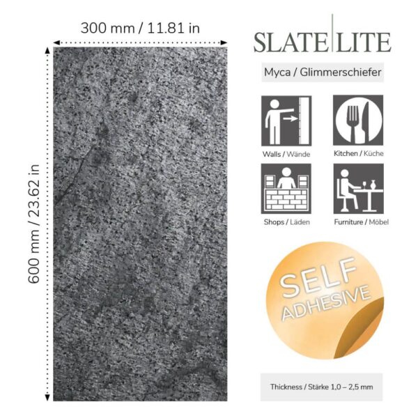 размер на самозалепящ се каменен декор от естествени камъни Silver Grey Slate-Lite